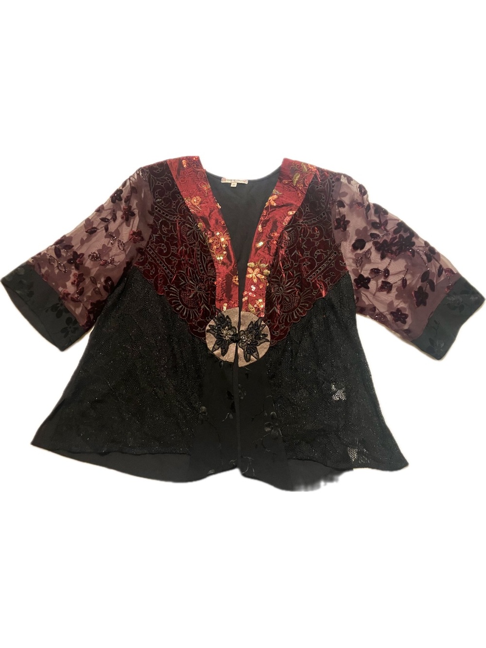 Spencer Alexis Velvet Burnout Kimono Jacket Top Plus Size 1X Vintage Whimsigoth